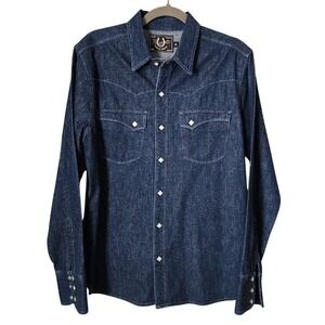 FREENOTE CLOTH Selvedge Denim Calico Western Shirt Pearl Snap Workwear M